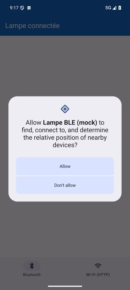 La demande de permission Bluetooth affichée par Android
