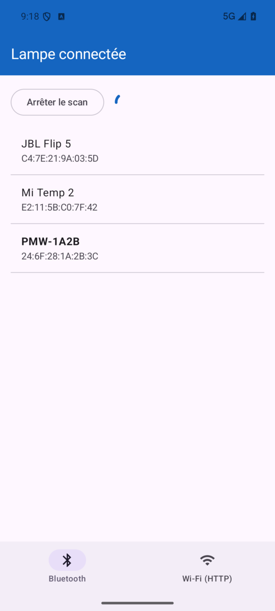 Le scan trouve la lampe PMW-1A2B
