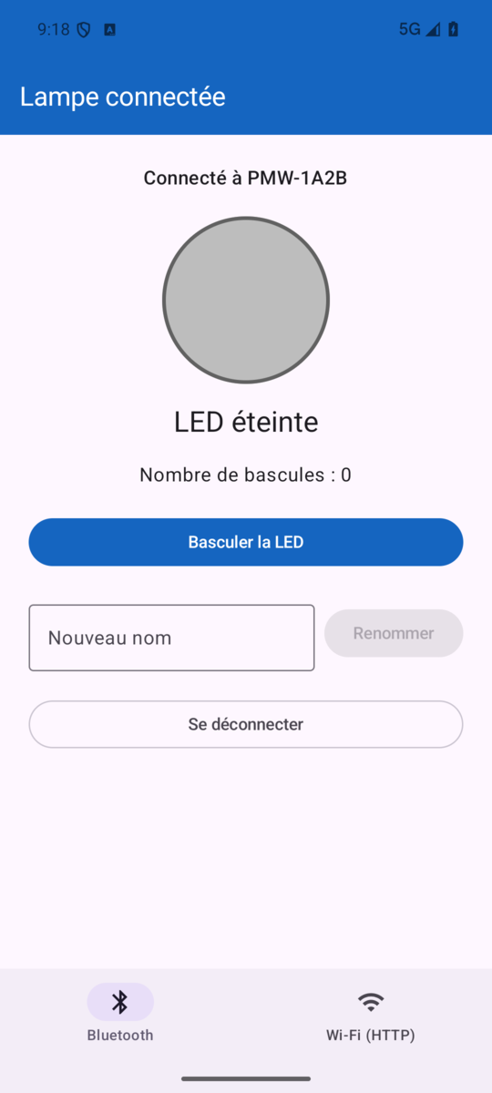 Connecté à la lampe, LED éteinte