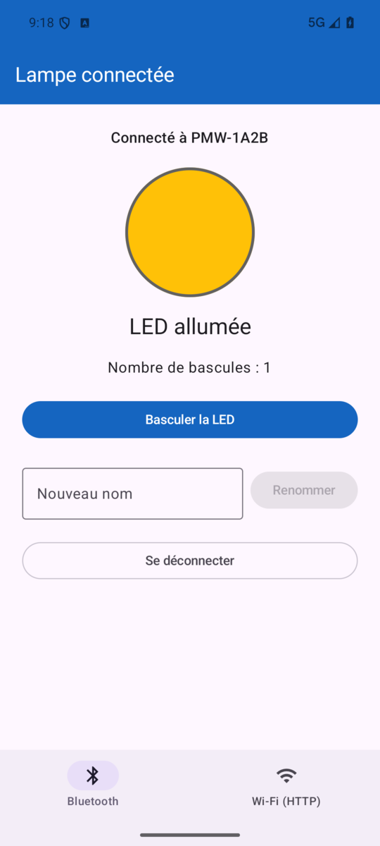 La lampe connectée, LED allumée