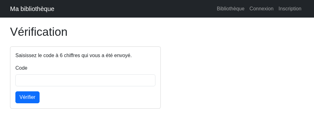 La page de vérification du code dans la bibliothèque
