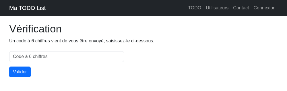 La page de vérification du code