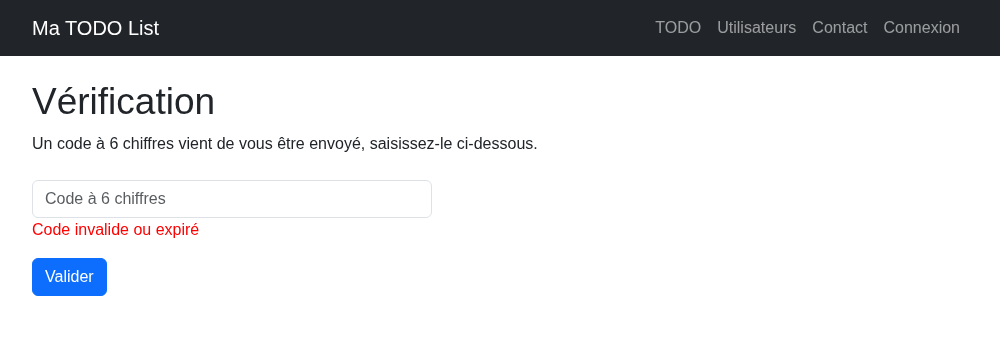 Un code faux ou expiré est refusé