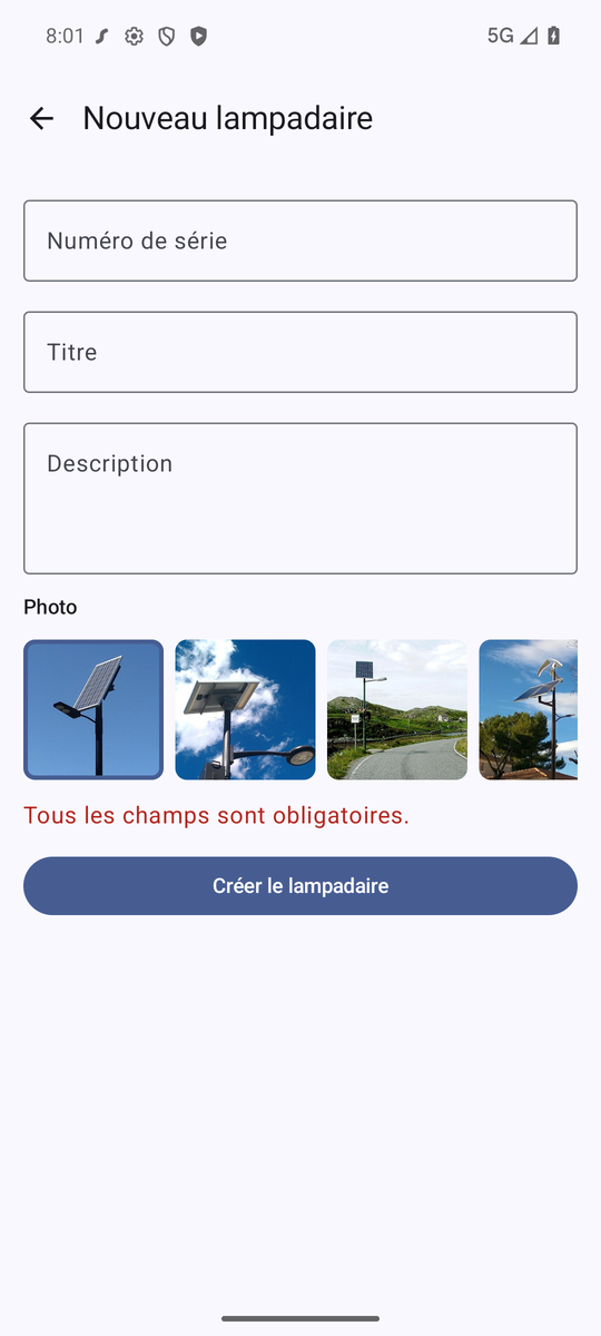 Le formulaire vide : le message d'erreur s'affiche au-dessus du bouton