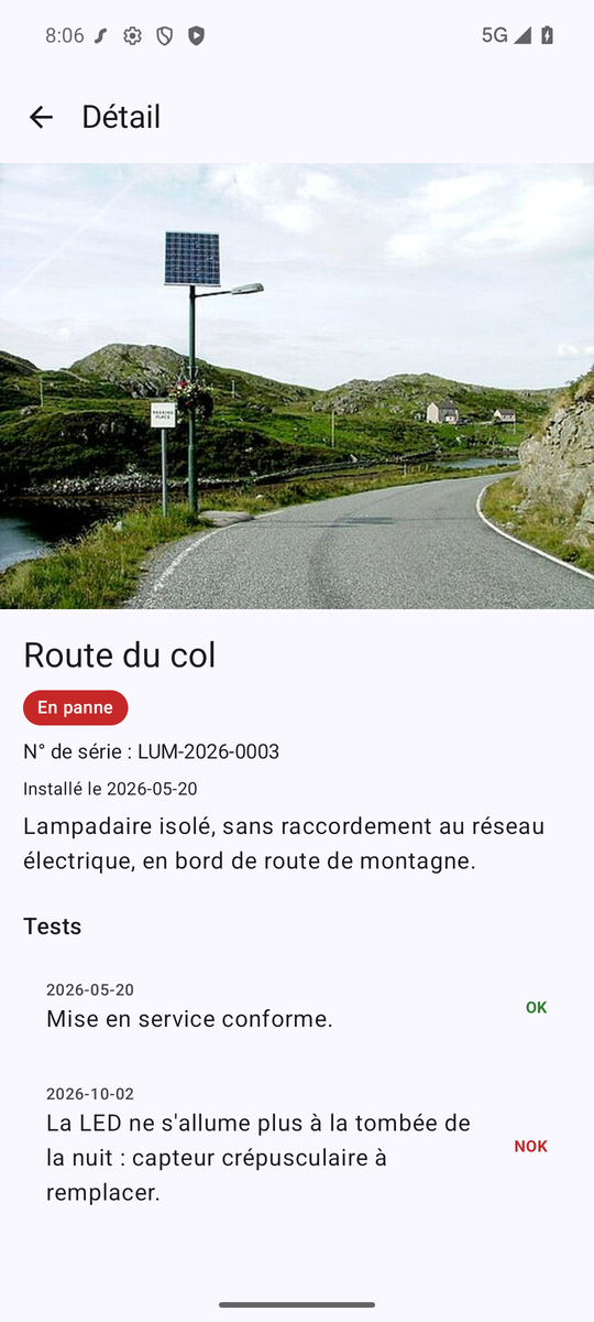 Le détail de la route du col, avec ses deux tests : OK en vert, NOK en rouge