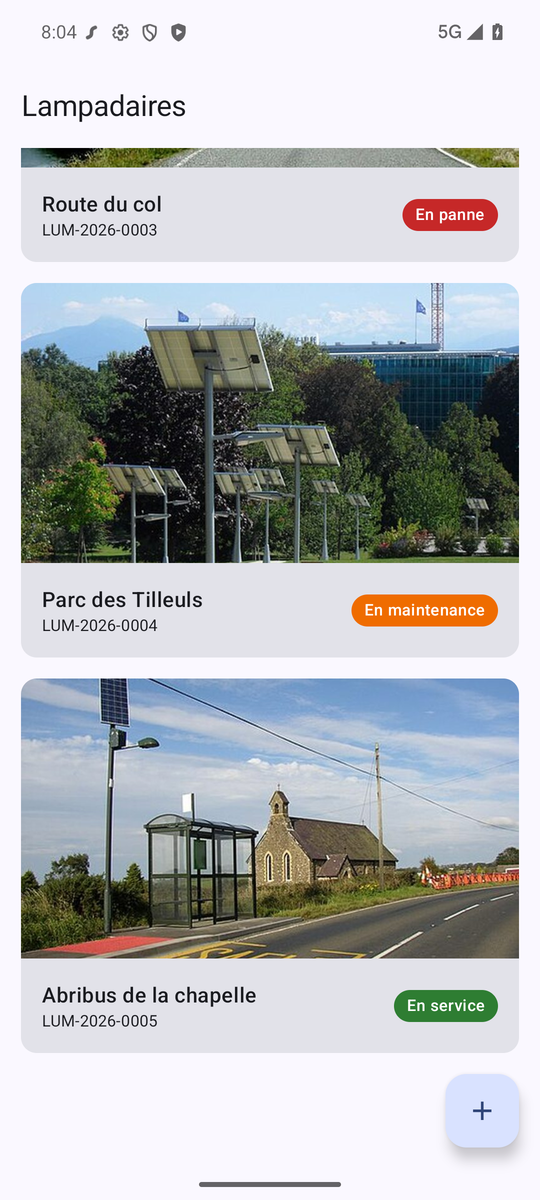 De retour sur la liste, le nouveau lampadaire apparaît en service