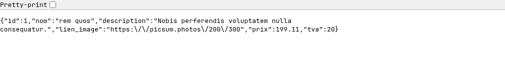 Un seul produit, en JSON