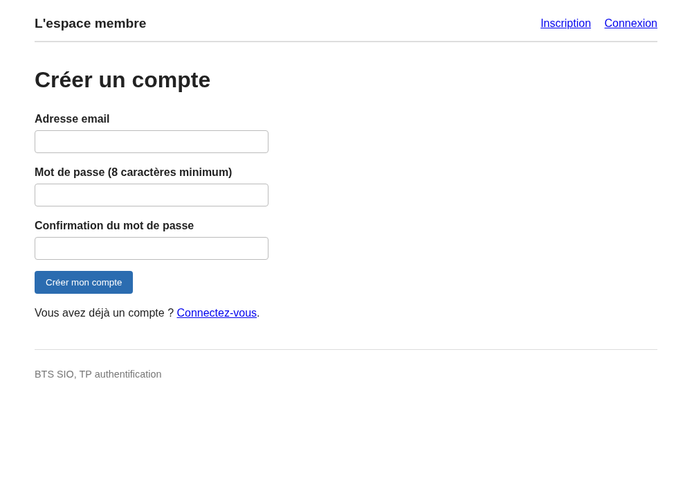 Le formulaire d'inscription