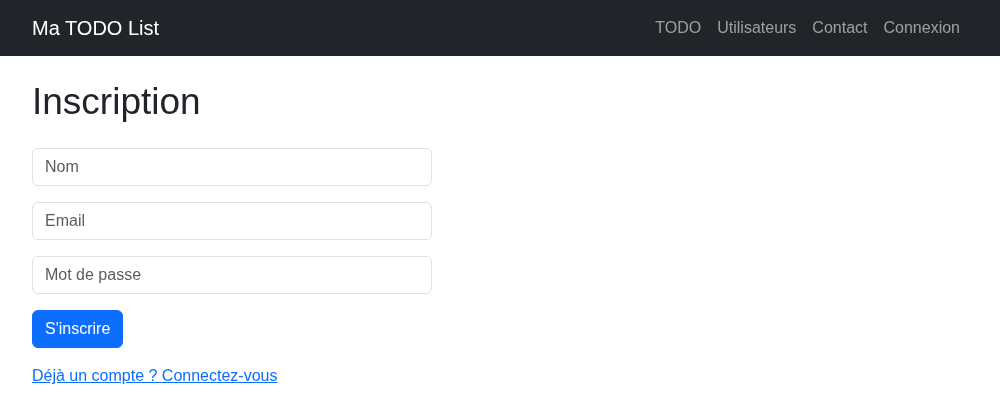 La page d'inscription
