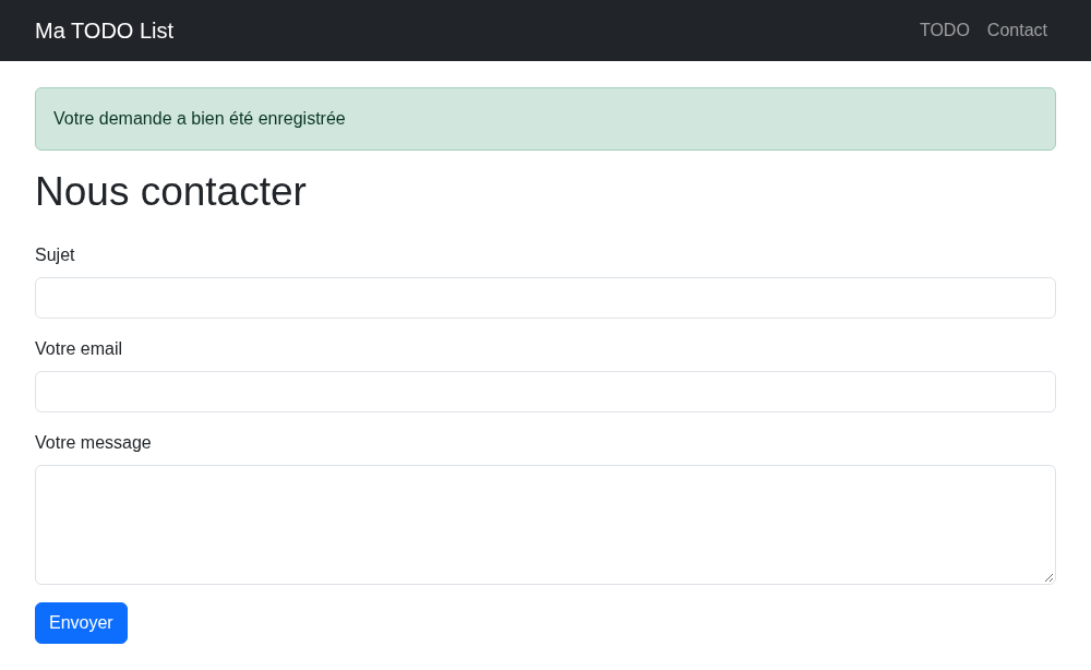Le formulaire de contact avec son message de confirmation