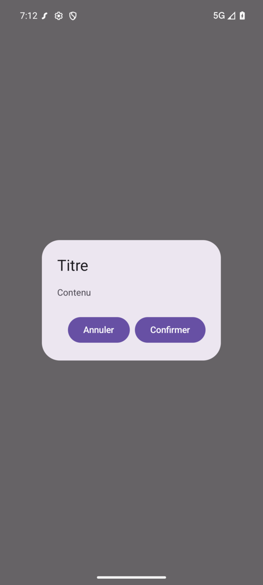 Le dialogue affiché dans l'application