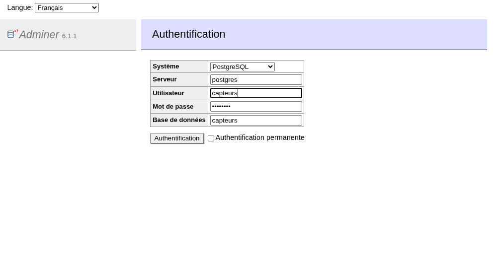La connexion à Adminer