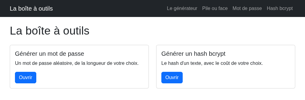 L'accueil de la boîte à outils