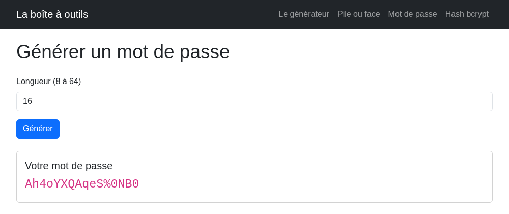 La sous-page du générateur de mot de passe