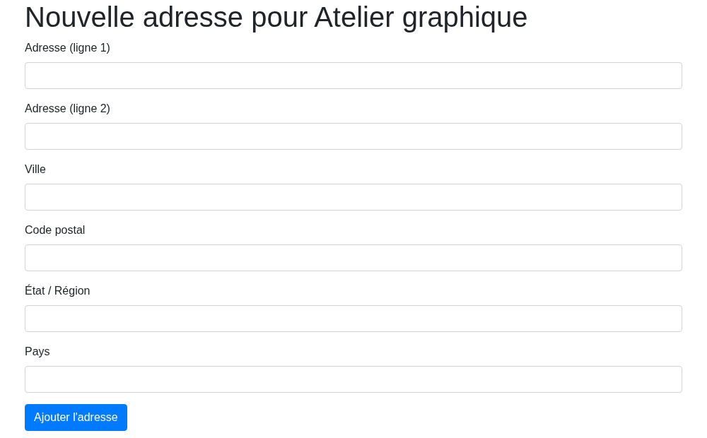 Le formulaire d'ajout d'adresse