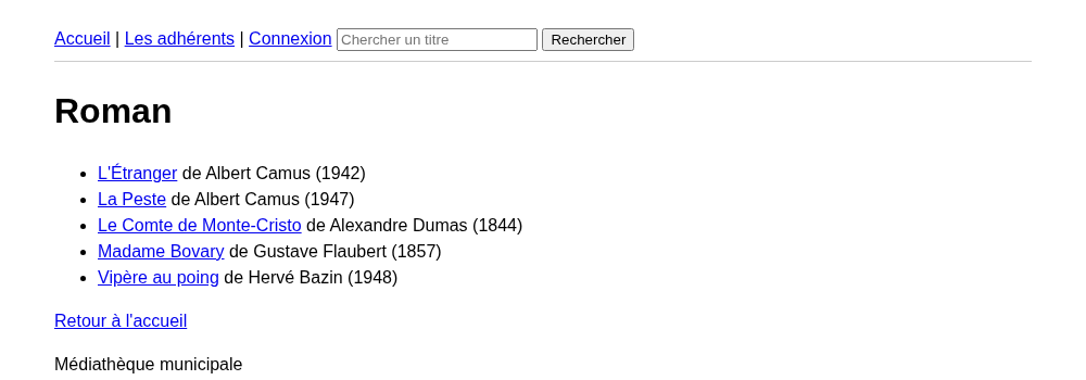 La page d'une catégorie avec la liste de ses livres