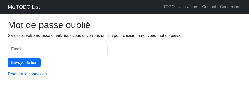 Le formulaire « mot de passe oublié »