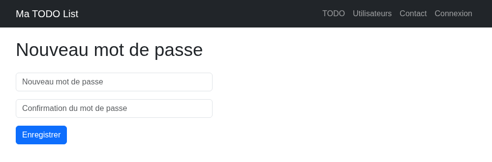 Le formulaire de nouveau mot de passe