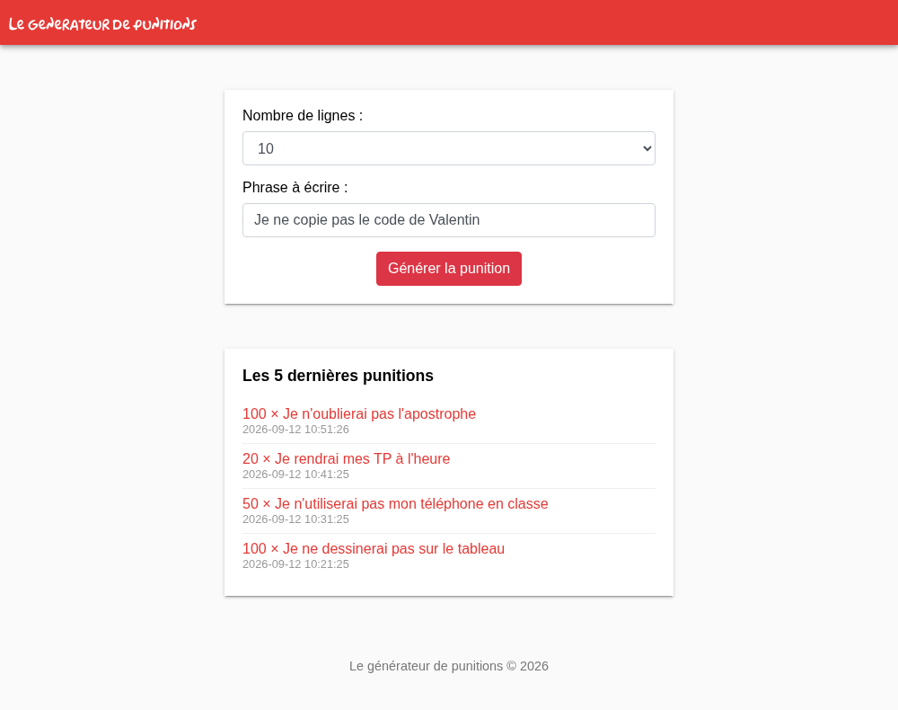 La punition enregistrée apparaît en tête de liste
