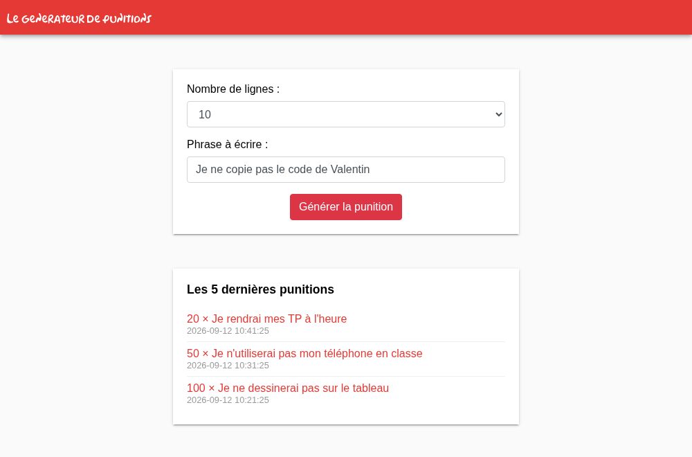 La liste des dernières punitions